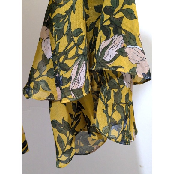 CABI Blouse Sm Yellow Green Floral Layered Flare Sleeves Boho - Picture 8 of 11